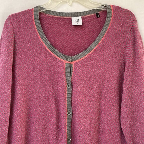 Cabi Womens Large PinkGray Geometric Design Cardigan Knit Fall Boho Cottage - Picture 2 of 9